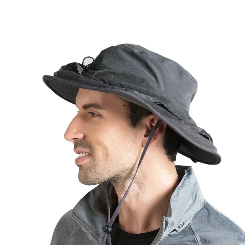 FALETO Men's t Safari Mesh Hats Outdoors Fishing Hat Sun Proction Cap with Neck Flat Bonnie Bucket Adjustable Caps Gorras para Hombres Summer Hunting Large Brim Hat for Women Grey - Image 4